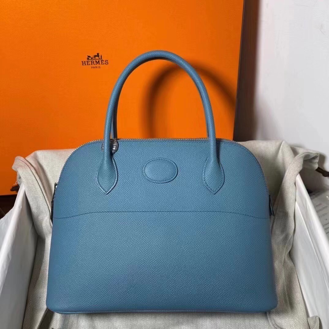 Hermes Bolide 27cm Handbag In Blue Jean Epsom Leather